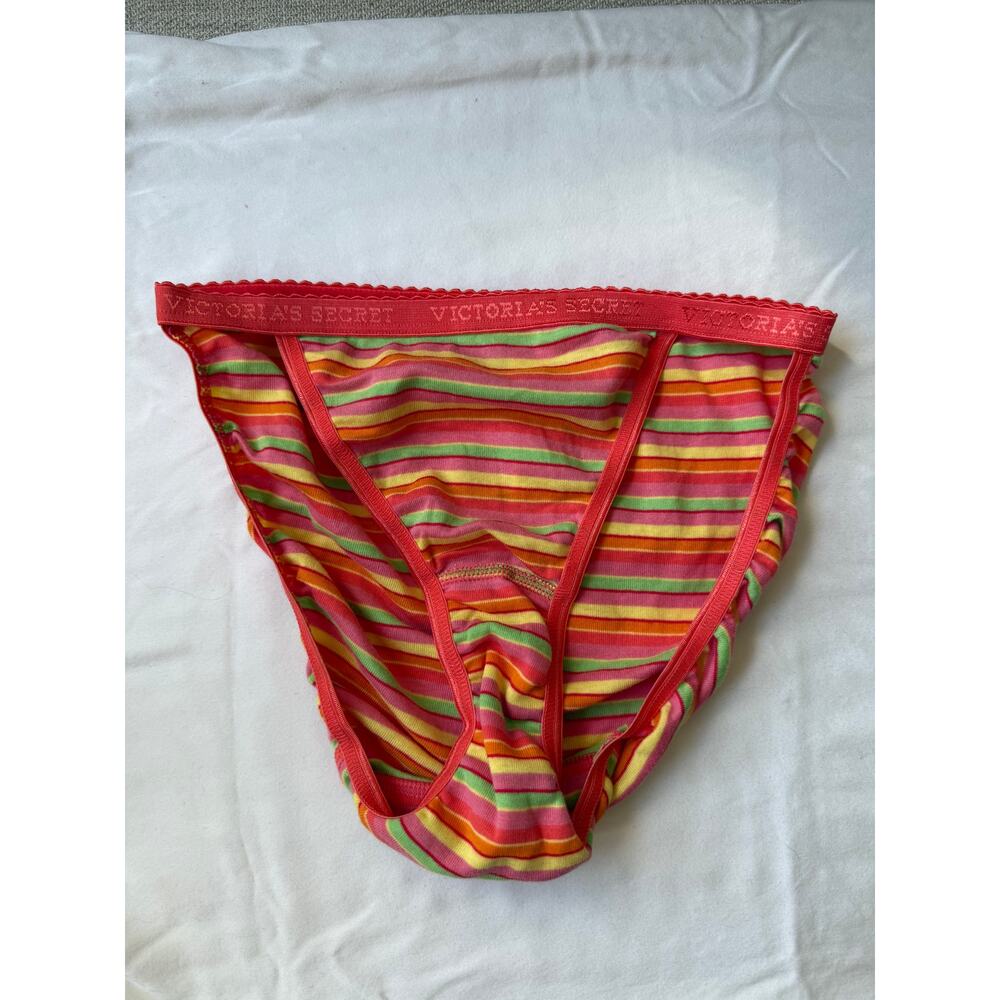 NWT Victoria’s Secret Vintage 2004 Logo String Bikini Panty S - Orange striped